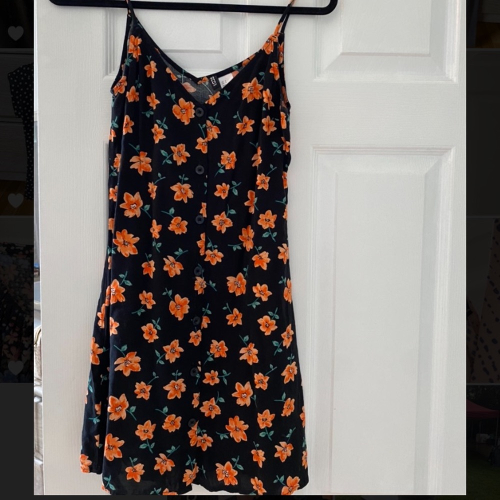 Black and orange floral print dress
